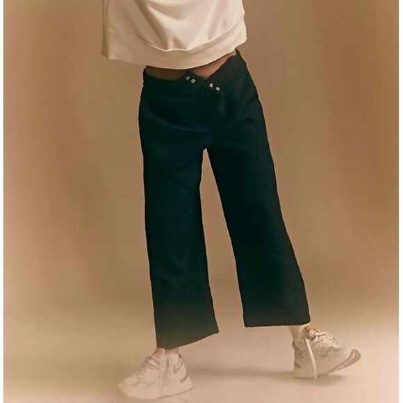 NEW Free People Flipside High Waisted Wide Tapered Quilted Pants in Black Small - Picture 2 of 14